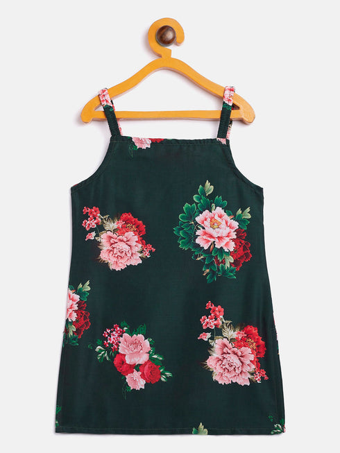 Vastramay SISHU Girls Multicolor-Base-Green Cotton Blend Kurta and Dhoti Set